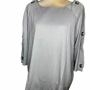 Bedford Fair Heather Gray Top 3/4 Peek A Boo Sleeves New